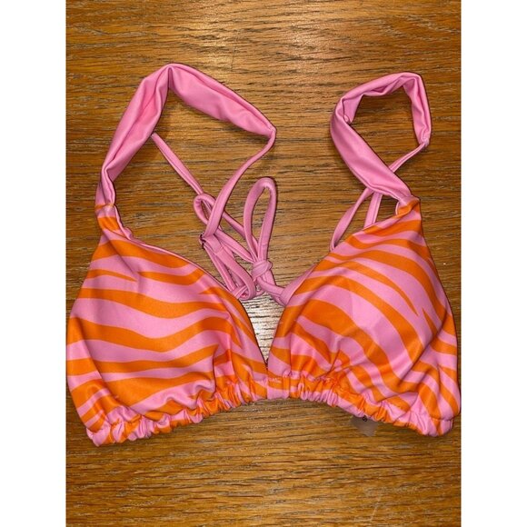 Zebra Print Triangle Bikini Set - Pink & Orange - Womens Swimwear - Picture 4 of 7